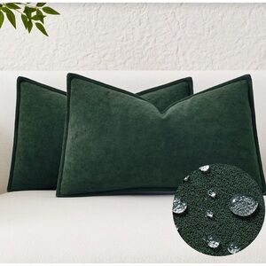 Dark Green LUMBAR Pillow Covers Waterproof 12x20” (2-Pack)